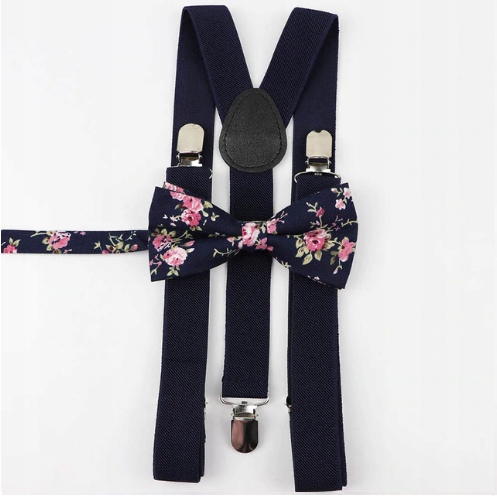 SZELKI męskie i MUCHA męska granatowa w kwiaty