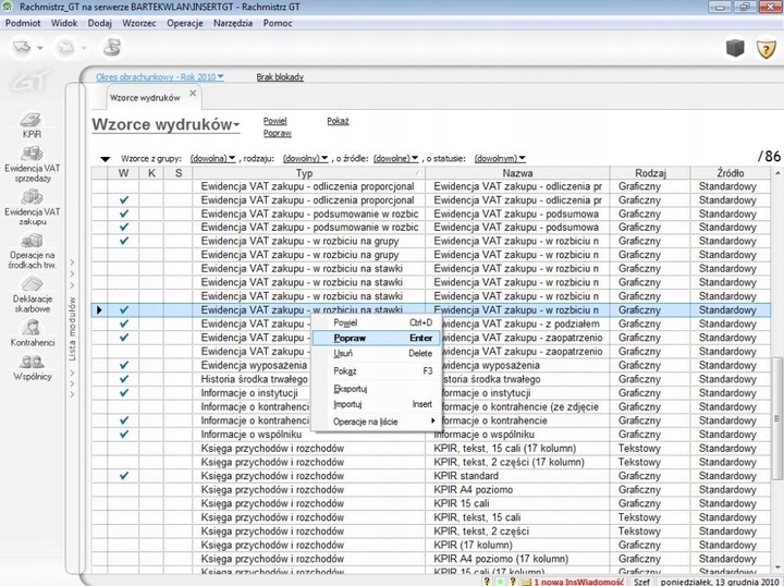 Program INSERT Rachmistrz GT