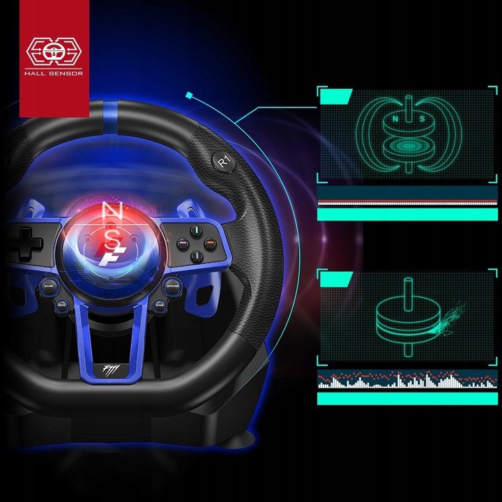 F111 FLASHFIRE Kierownica 900° PC/PS5/Switch z wibracjami 3 pedały 6 biegów