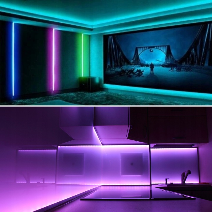 TAŚMA LED RGB 5m Ledy 5050 Listwa 230v 12v Z Zasilaczem NA PILOTA BLUETOOTH