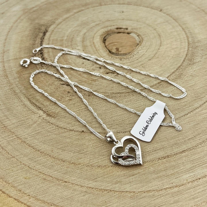 SREBRNY NASZYJNIK SERCE ŁAŃCUSZEK + ZAWIESZKA 925 PREZENT DLA NIEJ / CÓRKI