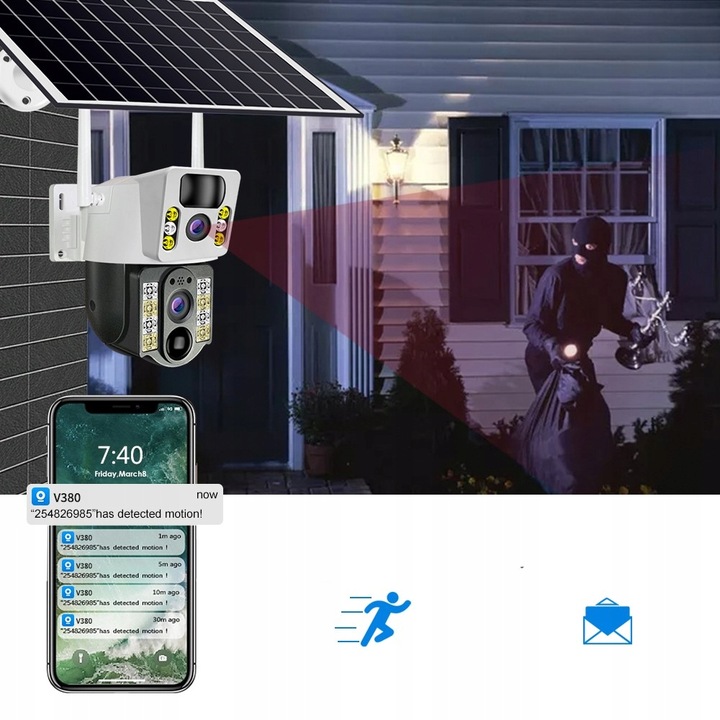 ZEWNĘTRZNA KAMERA SOLARNA TYP-C DWA OBIEKTYWY 8MPx NA KARTE SIM 4G LTE ZOOM