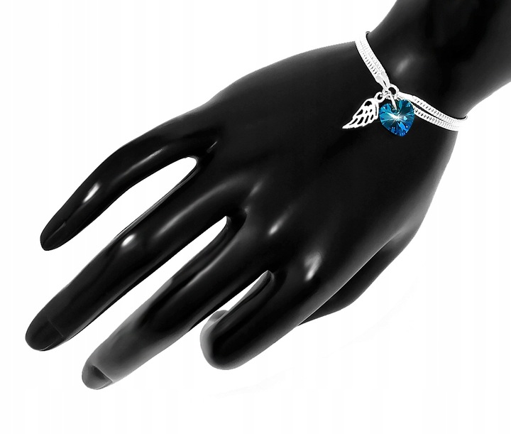 BRANSOLETKA SREBRNA SKRZYDŁO ANIOŁA SERCE SWAROVSKI SREBRO PRÓBY 925