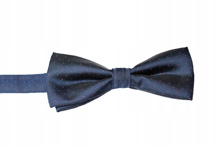 Elegancka mucha męska granatowa czerwone punkty