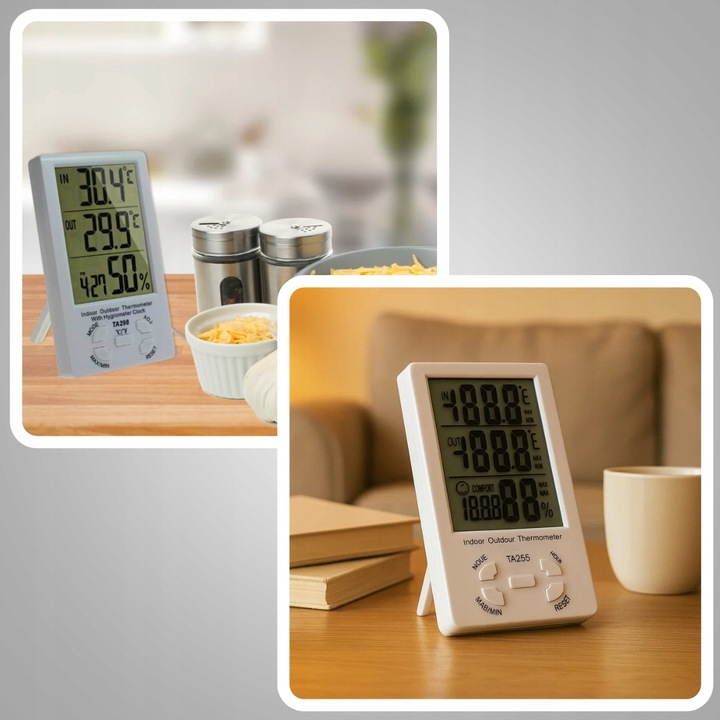 STACJA POGODOWA TERMOMETR ZEWNĘTRZNY HIGROMETR LCD ZEGAR Z SONDĄ