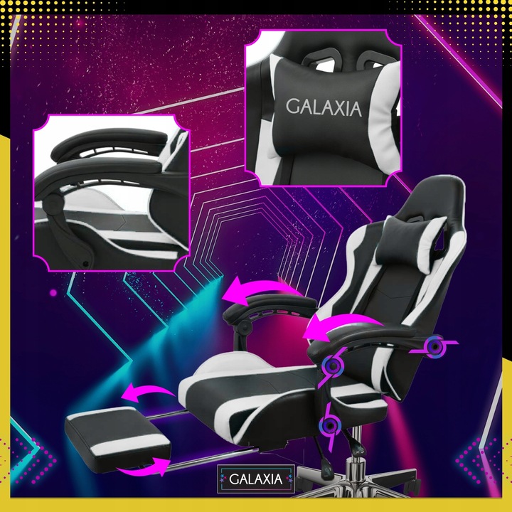 FOTEL GAMINGOWY BIUROWY Obrotowy Kubełkowy Krzesło Gamingowe Z Podnóżkiem