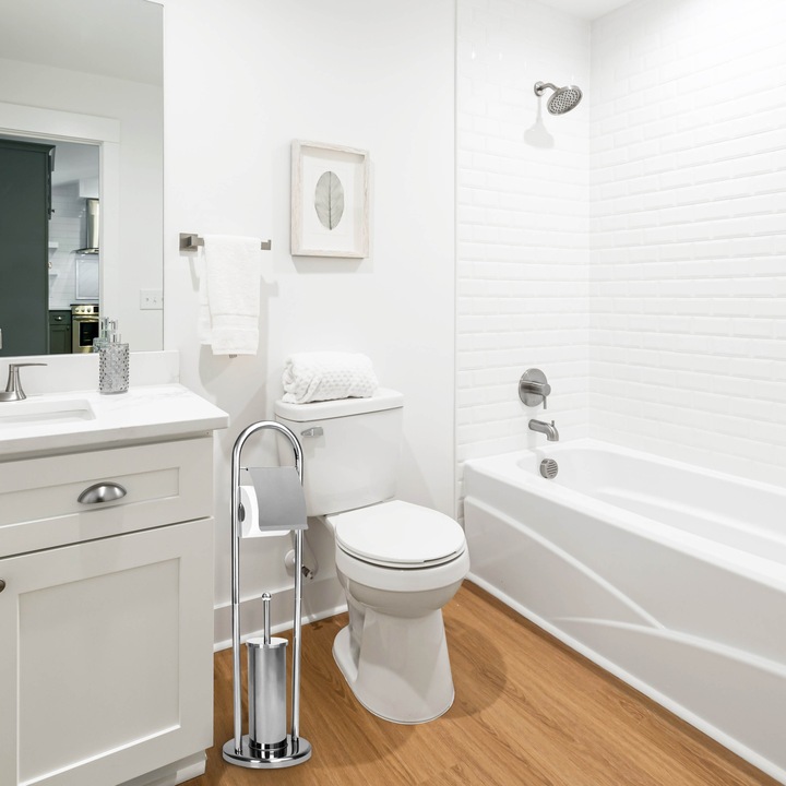 STOJAK UCHWYT NA PAPIER + SZCZOTKA DO WC ZESTAW STABILNY WYTRZYMAŁY MODNY