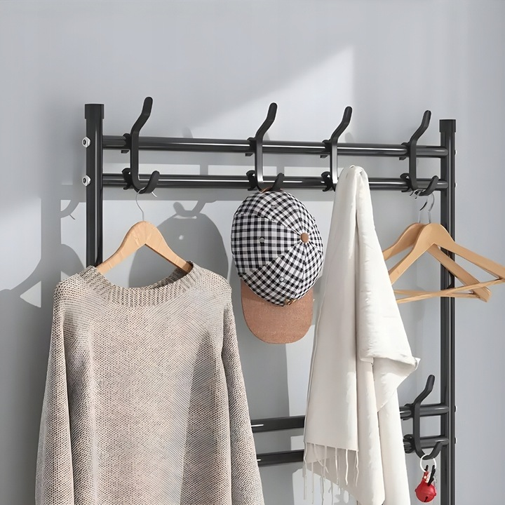 Wieszak na ubrania buty stojący do przedpokoju z półkami czarny