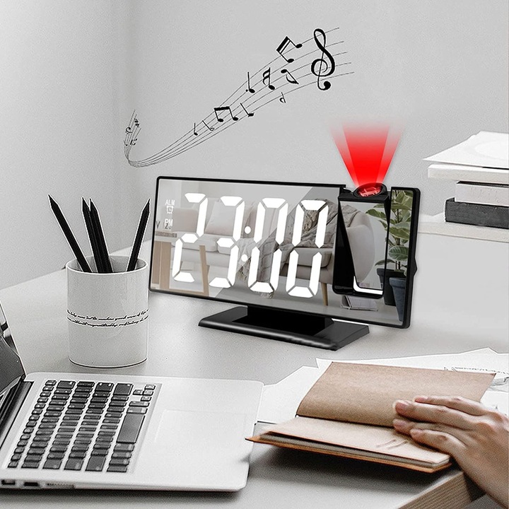 BUDZIK ZEGAR ELEKTRONICZNY LED PROJEKTOR DATA ALARM TERMOMETR 4w1