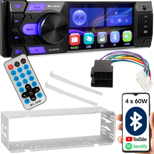 RADIO SAMOCHODOWE 1-DIN BLUETOOTH USB SD RDS MIKROFON PILOT BATERIA ZESTAW