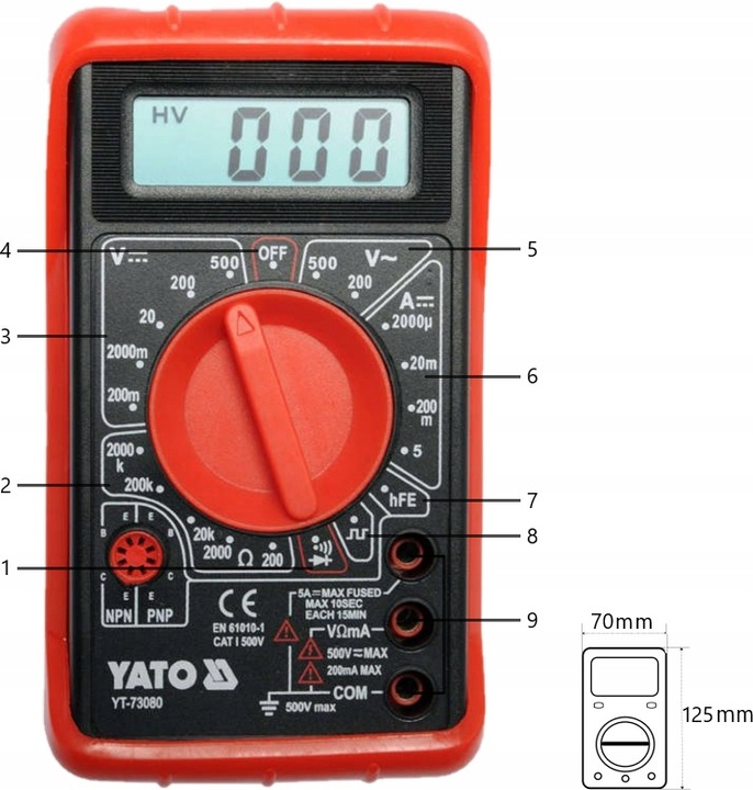 YATO MULTIMETR RĘCZNY CYFROWY MIERNIK UNIWERSALNY BUZER WYŚWIETLACZ LCD