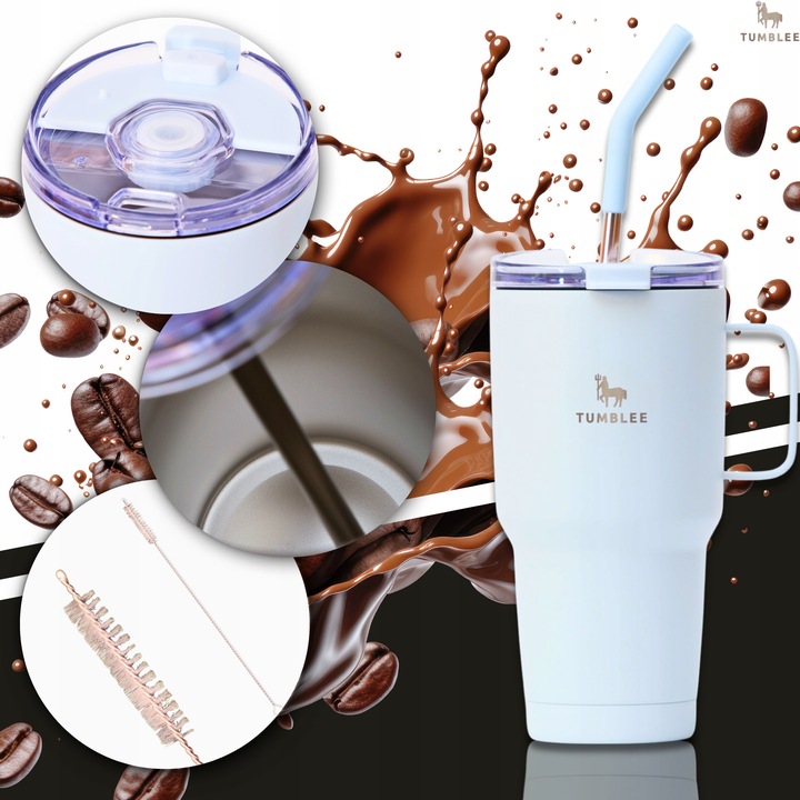 Kubek Termiczny z WYGODNYM Uchwytem i STALOWĄ Słomką TEMPERATURA DO