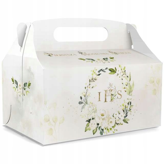 PUDEŁKO na ciasto PIERWSZA KOMUNIA ecru IHS 5 szt