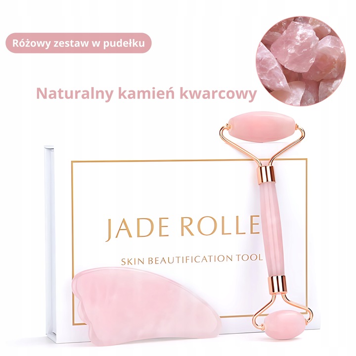 ROLLER WAŁEK KWARCOWY DO TWARZY + KAMIEŃ GUA SHA DO MASAŻU TWARZY I CIAŁA