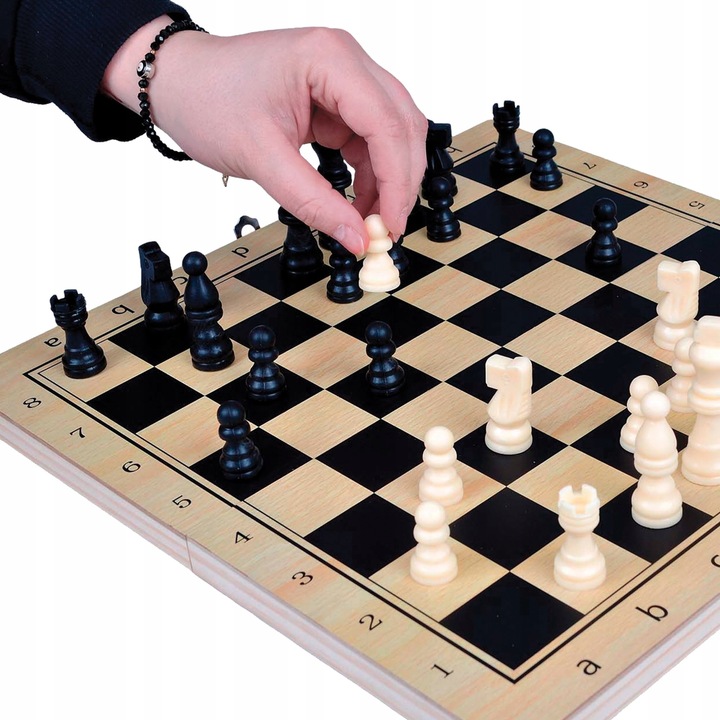 SZACHY DREWNIANE WARCABY TRYKTRAK GRA 3w1 KLASYCZNA PLANSZOWA DUŻE 34CM