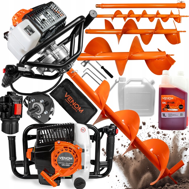 POTĘŻNA WIERTNICA SPALINOWA GLEBOWA 3 WIERTEŁA 30/20/10CM + PRZEDŁUŻKA