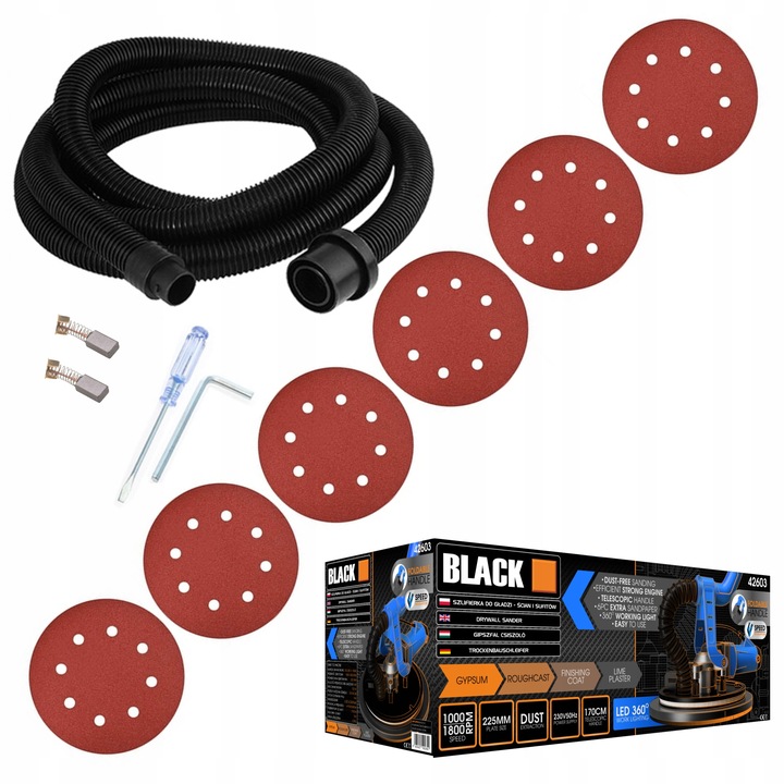 SZLIFIERKA ŻYRAFA DO GIPSU GŁADZI BEZPYŁOWA + LED BLACKTOOLS 750W