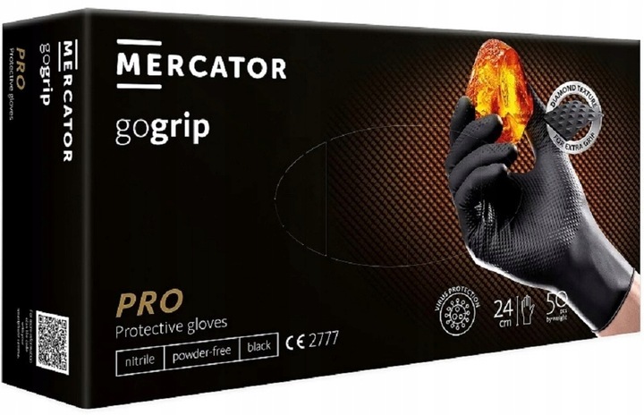 Rękawice Nitrylowe Mercator GOGRIP BLACK Czarne a50 L