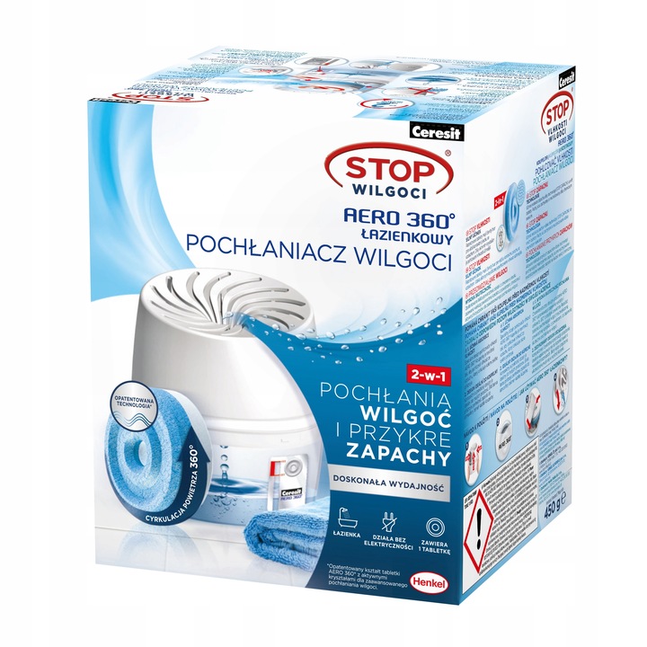 CERESIT POCHŁANIACZ AERO 360 STOP WILGOCI TABLETKI URZĄDZENIE DO ŁAZIENKI