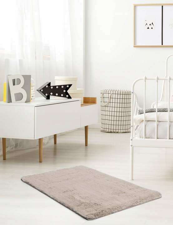 Dywan Pluszowy Rabbit do Sypialni Beżowy Dywanik Puszysty Miękki 60x100cm