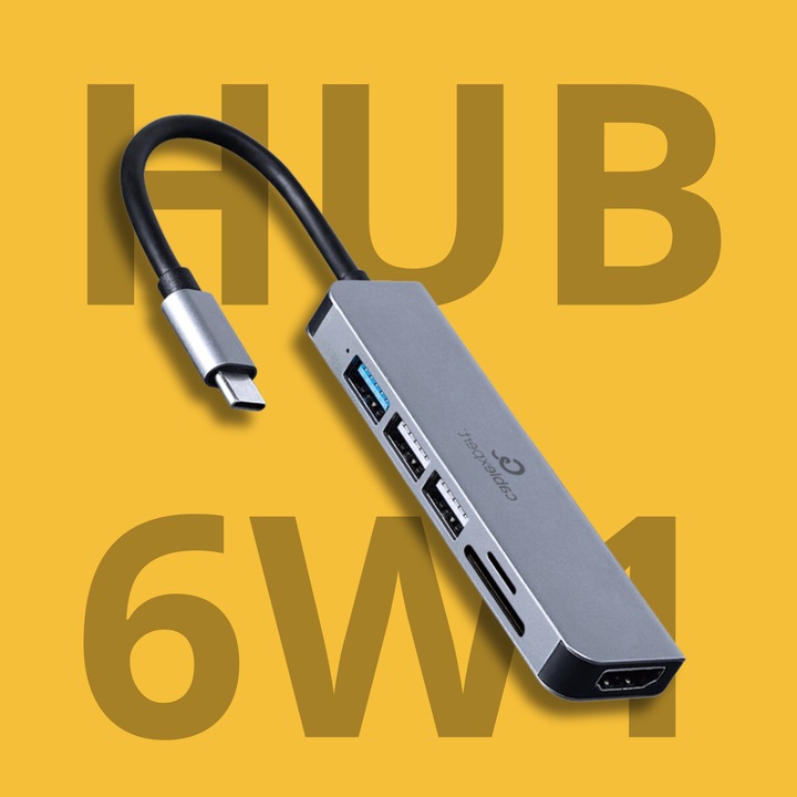 STACJA PORTÓW ROZGAŁĘŹNIK 6w1 HUB USB-C HDMI 4K USB 3.1 5 Gbit/s SD MicroSD