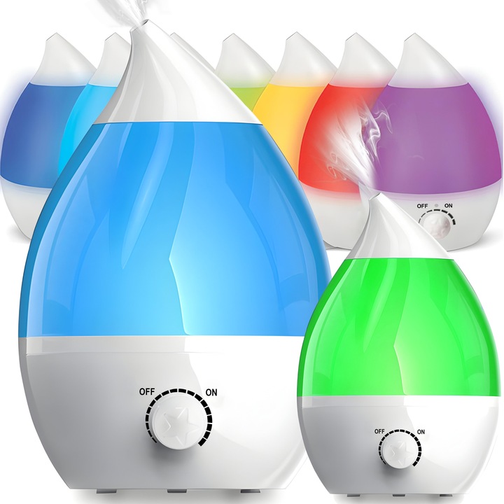 DYFUZOR NAWILŻACZ POWIETRZA CICHY LAMPKA LED 7 KOLORÓW 25W JONIZATOR