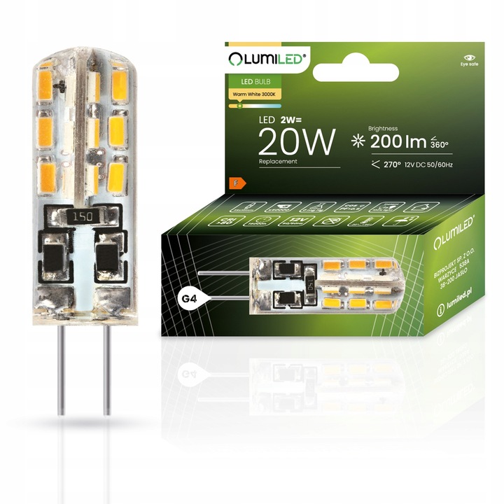 10x Żarówka LED KAPSUŁKA MINI G4 2W = 20W 3000K CIEPŁA BARWA 12V LUMILED
