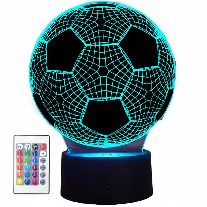 LAMPKA NOCNA PIŁKA NOŻNA 3D LED KOLORY + PILOT