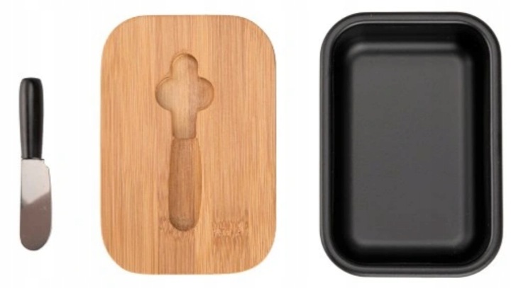 MASELNICZKA POJEMNIK NA MASŁO Z NOŻEM MASELNICA METALOWA CZARNA Z