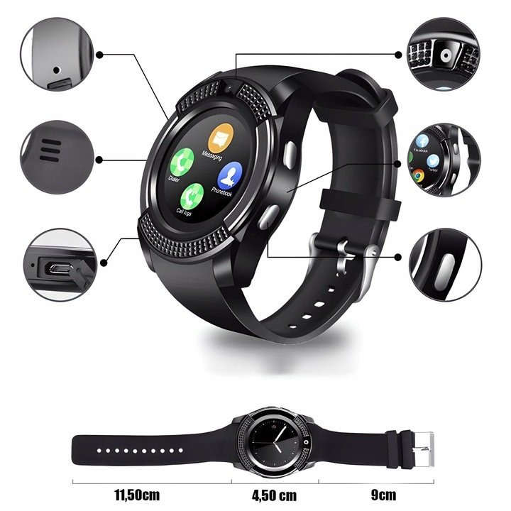 SMARTWATCH V8 ZEGAREK SMART WATCH PL KARTA SIM SD