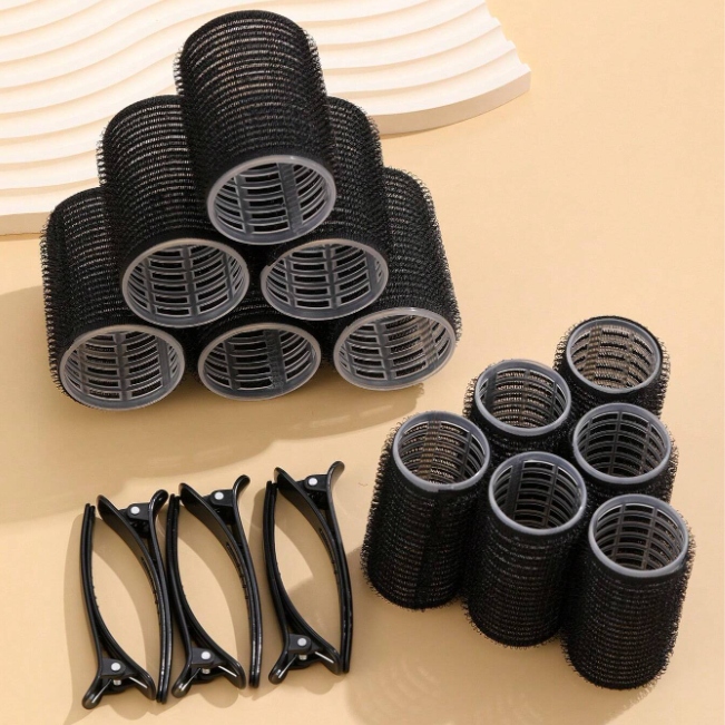 Zestaw Wałki do włosów różne rozmiary + spinki 18el Czarne loki fale