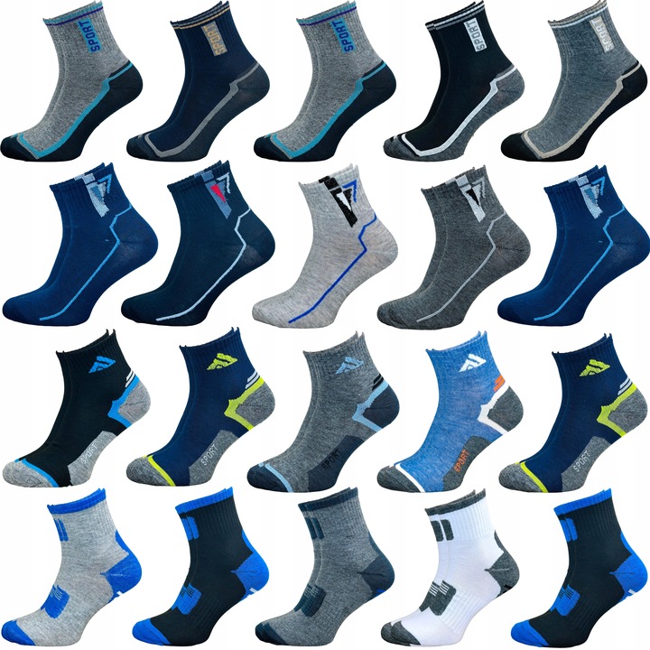 ZESTAW 20 PAR SKARPET MĘSKICH SPORTOWYCH ROBOCZYCH BAWEŁNA 43-46 MIX WZORÓW