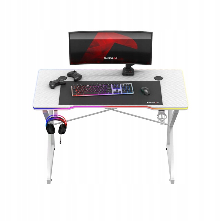 Biurko Gamingowe RGB Stolik Biurowy Gracza LED z Pilotem Carbon Huzaro