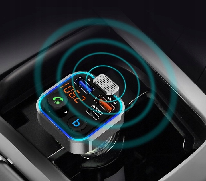 TRANSMITER BLUETOOTH AUDIO ŁADOWARKA 2x USB A + 1x USB-C PD QC 20W 12V
