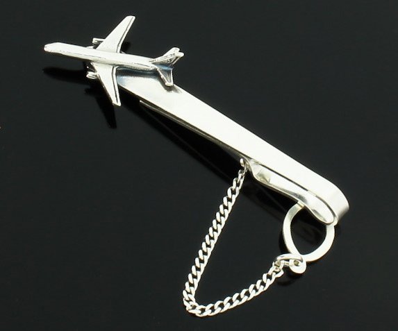Odlotowa srebrna spinka do krawata boeing samolot
