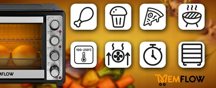 PIEKARNIK ELEKTRYCZNY MINI PIECYK PRZENOŚNY TERMOOBIEG 45L ROŻNO INOX