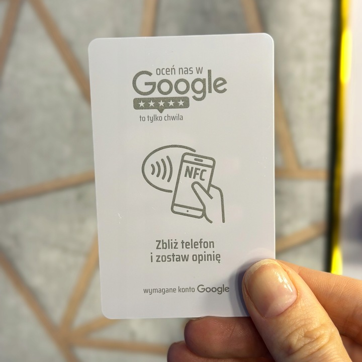 Stojak NFC QR do opinii Google tabliczka prezenter + nazwa firmy + GRATIS