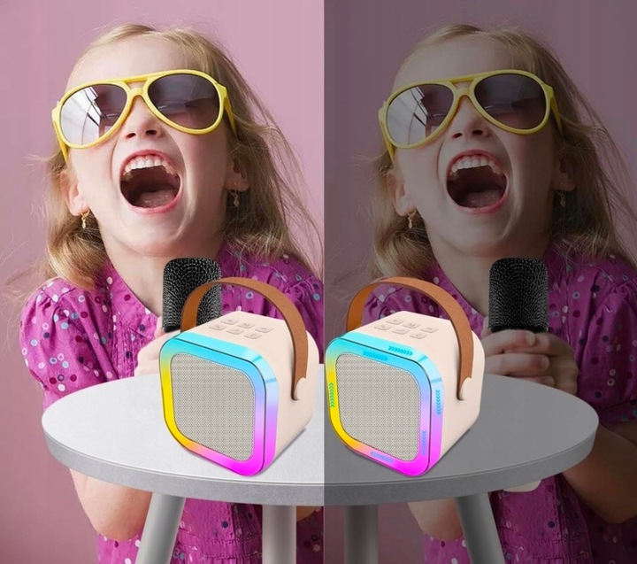 PRZENOŚNY GŁOŚNIK BLUETOOTH KARAOKE 2 MIKROFONY ZESTAW USB SD MINI JACK RGB