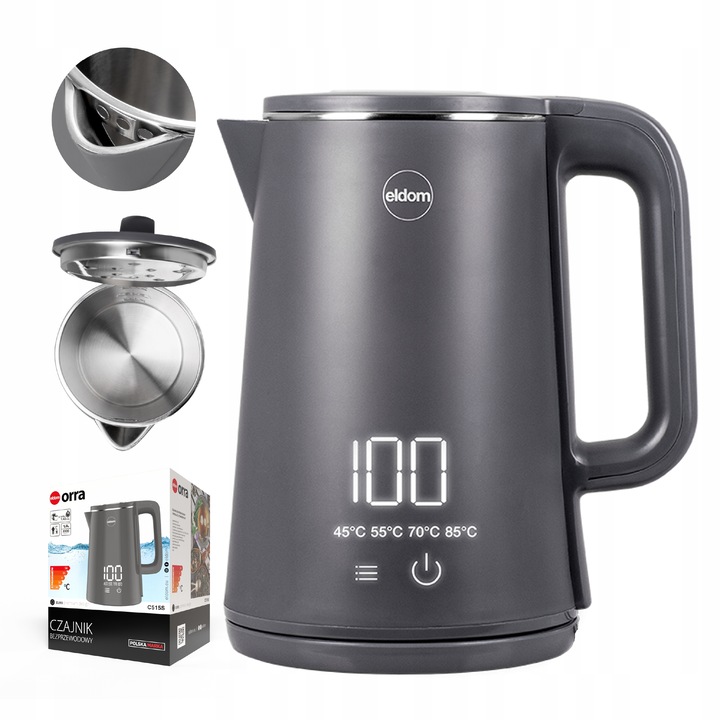 Czajnik bezprzewodowy z regulacją temperatury C515 szary 2000W 5