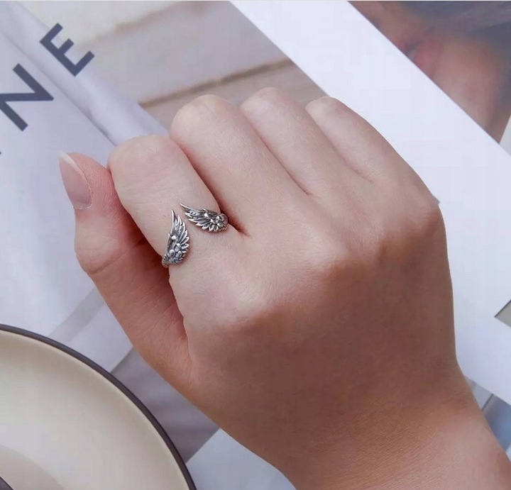 Pierścionek srebrny SKRZYDŁA regulowany Srebro s925 + pudełko na prezent