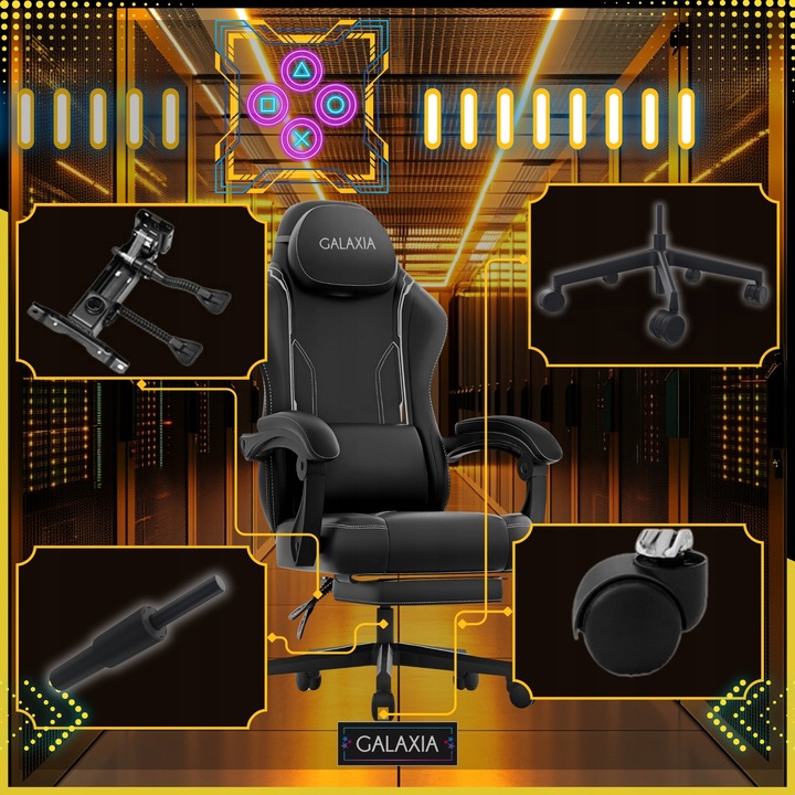 FOTEL GAMINGOWY BIUROWY Obrotowy Kubełkowy Krzesło Gamingowe Z Podnóżkiem