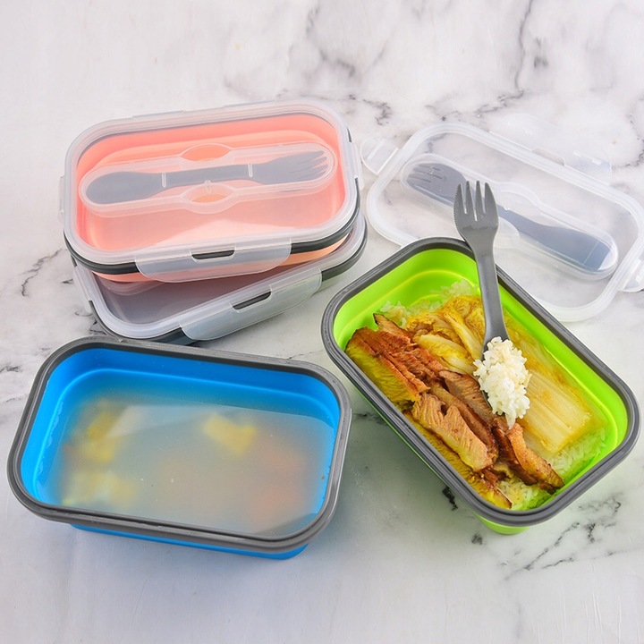 SKŁADANY SILIKONOWY LUNCH BOX 800ML DO SZKOŁY POJEMNIK NA ŻYWNOŚĆ