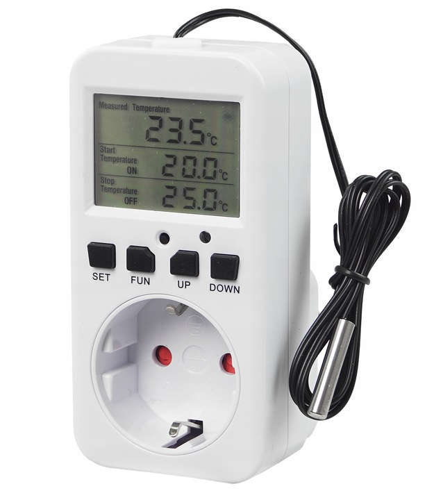 Regulator Temperatury Pokojowy Termostat Elektroniczny 230V Gniazdo 16A