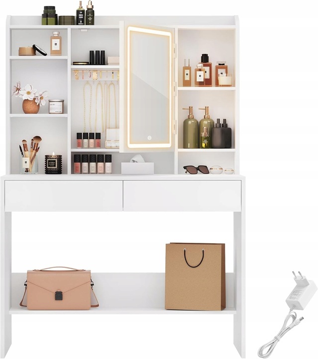 Toaletka lustro LED oświetlenie regulowana biała nowoczesna