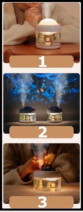 NAWILŻACZ POWIETRZA LAMPKA NOCNA Z PROJEKTOREM GWIAZD TYGRYSEK DLA