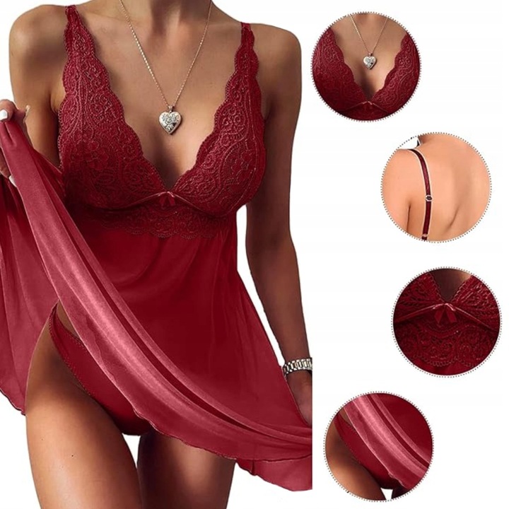 KOSZULKA NOCNA SEXY KOMPLET BIELIZNA EROTYCZNA SEKSOWNA HALKA STRINGI L/XL