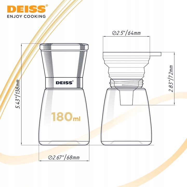 Deiss PRO Zestaw młynków do pieprzu i soli, 2 ręczne młynki i mały lejek