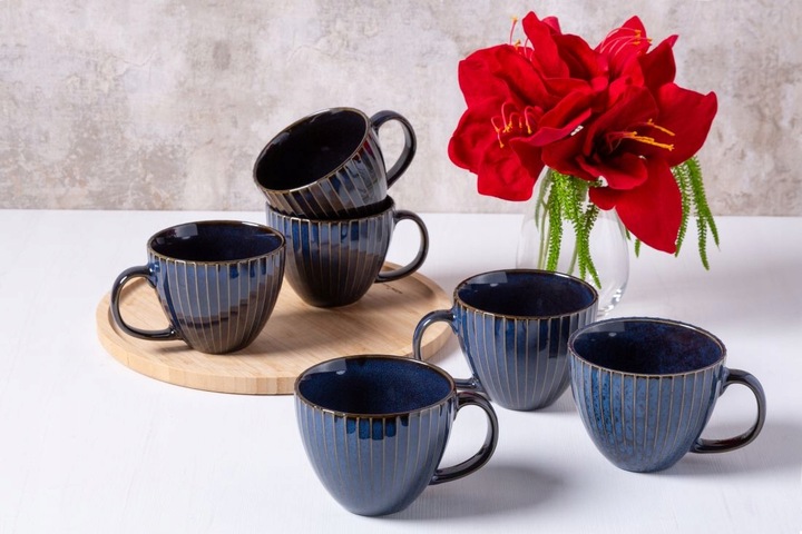 Filiżanki komplet 6 filiżanek do kawy Altom Design Reactive Stripes 450 ml