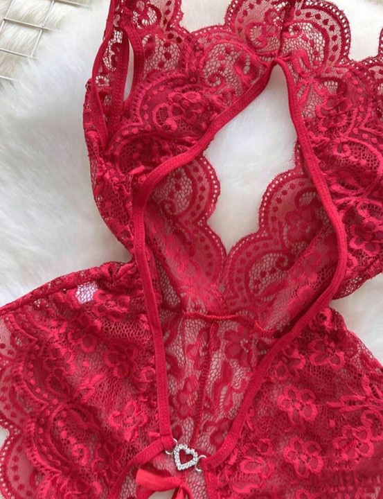 BORDOWE CZERWONE EROTYCZNE BODY KORONKOWE OTWARTYM KROKIEM DZIURKĄ 38 M/L