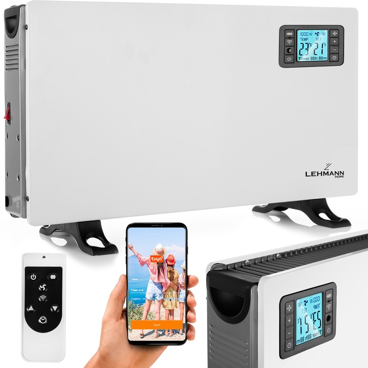 GRZEJNIK ELEKTRYCZNY KONWEKTOROWY ENERGOOSZĘDNY WI-FI 2000W PILOT TIMER LED